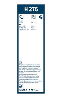 Щетка стеклоочистителя задняя [H275] 275 ММ KIA SPORTAGE (QL, QLE) 3397015302 3 397 015 302 BOSCH