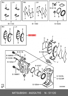 Колодки тормозные MITSUBISHI Pajero,Pajero Sport передние (4шт.) OE 4605A795 MITSUBISHI