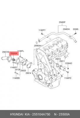 Термостат HYUNDAI HD35 (17-) (D4CB),Starex H-1 (07-) (2.5-A2) ОЕ 255104A750 HYUNDAI KIA