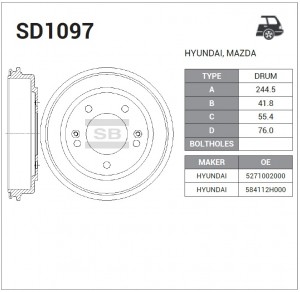 Барабан тормозной KIA SOUL 09- SD1097 SD1097 SANGSIN