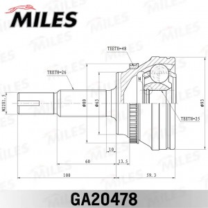ШРУС наружный TOYOTA COROLLA 1.8 02- (с ABS) (GSP 859044) GA20478 GA20478 MILES