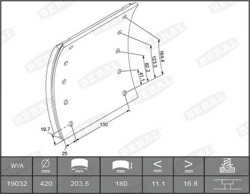 накладки тормозные STD !БЕЗ ЗАКЛ.420x180(93251 8x15 80) \BPW, DAF, Freuhauf, Kas KBL19032.0-1660 BERAL