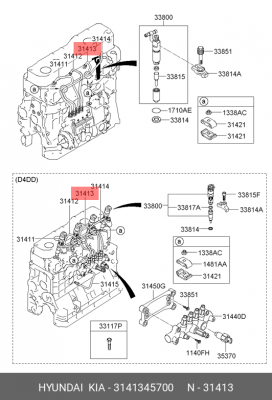 Трубка топливная HYUNDAI HD65,78,County дв.D4DD высокого давления 3-го цилиндра  3141345700 HYUNDAI KIA