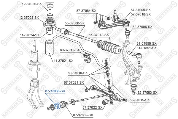 сайлентблок растяжки рычага пер.!\Honda Accord all 90-98/Prelude all 92-96 87-37038-SX STELLOX