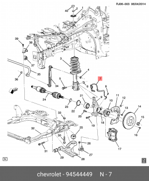 Датчик АБС CHEVROLET Aveo (12-) колеса переднего левого (ACDelco Professional) O 94544449 GENERAL MOTORS