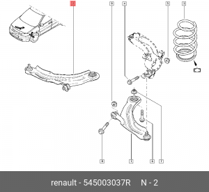 рычаг перед. нижн. прав.!\ Renault Megane 03> 545003037R RENAULT
