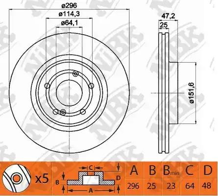 Диск тормозной HONDA Accord (08-13) передний (1шт.) NIBK RN1408 NIBK