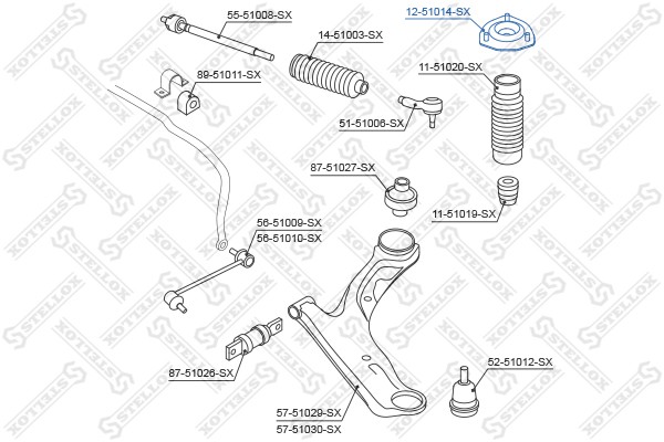 опора амортизатора переднего!\ Hyundai Santa Fe all 00> 12-51014-SX STELLOX