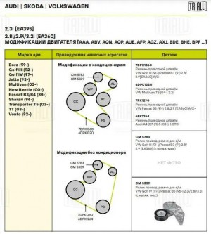 Ролик привод. ремня VW Golf IV (97-)/Passat B5 (96-) 2.3i/2.8i/3.2i (с натяж. ме CM5339 TRIALLI