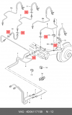 Кронштейн VW Touareg (11-) SKODA Fabia (00-) крепления шланга тормозного заднего 4D0 611 715 B VAG