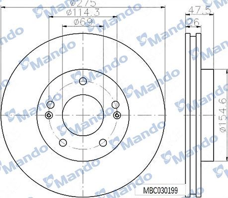 Диск тормозной HYUNDAI Elantra (06-) передний (1шт.) MANDO MBC030199 MANDO
