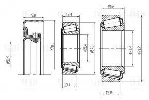 Подшипник ступицы Kia Carnival (98-) задн. (кмпл:подш.2шт/сальн.2шт) (CS 1813) CS 1813 TRIALLI