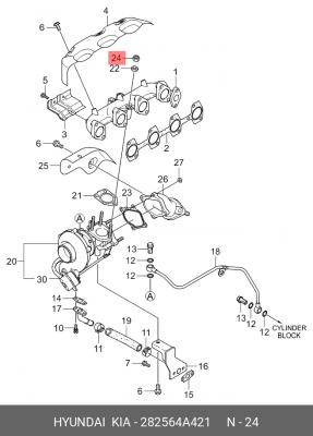 гайка системы выпуска! M16x1.25\ Hyundai Accent 99>, KIA Rio 04> 282564A421 HYUNDAI