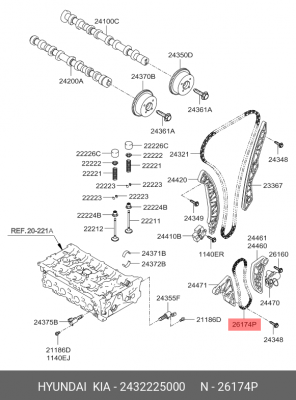 цепь ГРМ! неразъемная двухрядная\ Hyundai iX35 10> 24322-25000 HYUNDAI