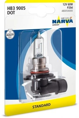 Лампа 12V HB3 60W P20d блистер (1шт.) Standard NARVA 480054000 NARVA