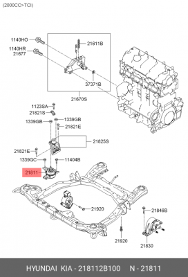 Опора двигателя HYUNDAI Santa Fe (06-) передняя правая OE 21811-2B100 HYUNDAI KIA
