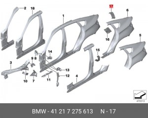 Пластина BMW X6 (E71) армирующая задней стойки OE 41 21 7 275 613 BMW