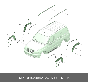 Молдинг УАЗ-3163 крыши правый (ОАО УАЗ) 316200821241600 UAZ UAZ