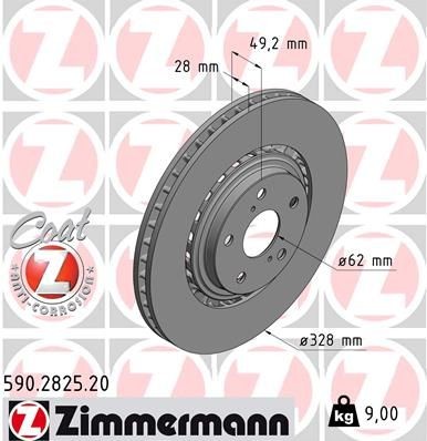 диск тормозной !перед. 328x28/49-5x114 \ Lexus RX 2.0-3.5 08>, Toyota RAV 4 2.0/ 590282520 ZIMMERMANN