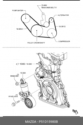 Натяжитель приводного ремня MAZDA 3 (13-) OE P51D15980B MAZDA