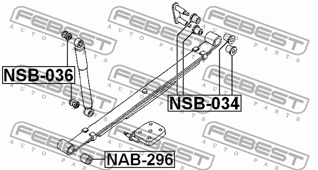 Втулка рессоры NISSAN NISSAN TRUCK D22 199­7.02- NAB-296 NAB-296 FEBEST