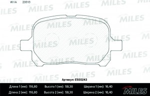 Колодки тормозные передние (Смесь CERAMIC серия PRO) TOYOTA CAMRY/PREVIA 2.2-3.0 E500243 MILES