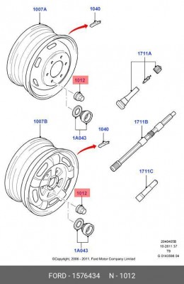 Гайка колеса М14х2.0х25 прессшайба открытая ключ 21мм FORD ОЕ 1 576 434 FORD