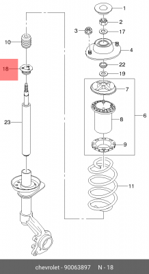 Гайка CHEVROLET Lanos амортизатора переднего OE 90063897 GENERAL MOTORS