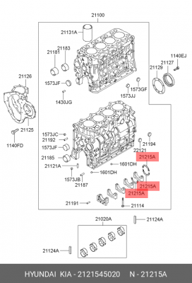 Полукольцо опорное коленвала HYUNDAI HD65,72,78,County (0.00) (1шт.) OE 2121545020 HYUNDAI KIA