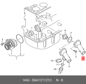 Фланец водяного охлаждения VW Bora,Caddy,Golf,Passat AUDI 80,90,A4,A6 OE 06A 121 121 C VAG