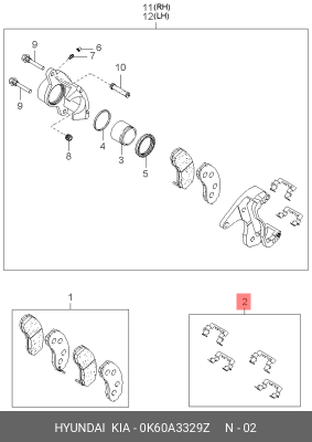 Пластина KIA K2500 (02-) прижимная колодок тормозных передних OE 0K60A3329Z HYUNDAI KIA