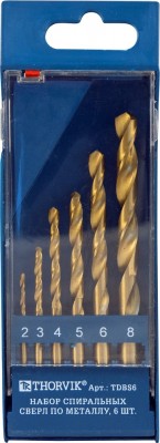 Набор сверл по металлу 2.0-8.0мм HSS Titanium (6шт.) THORVIK TDBS6 THORVIK