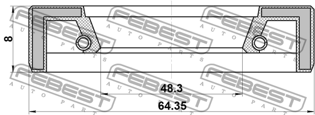 Сальник привода 48.3X64.35X8X8 95FAY-50640808X FEBEST