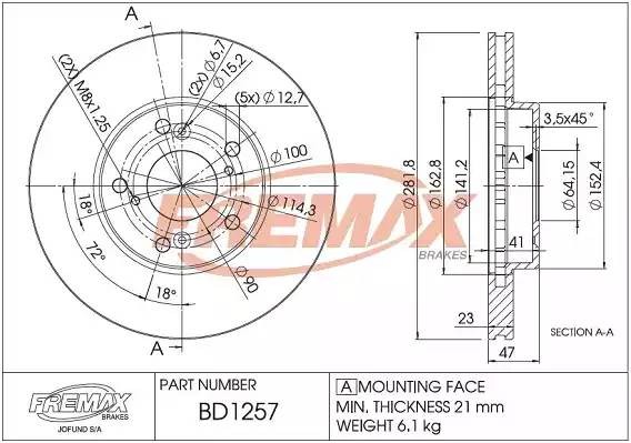 диск тормозной передний!\ Honda CR-V 2.0 02> BD1257 FREMAX