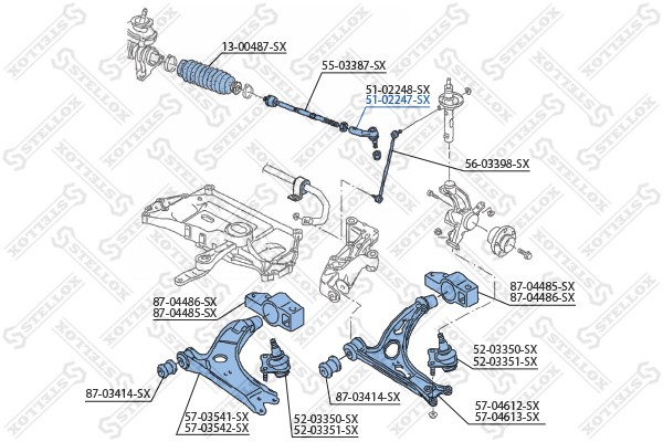 наконечник рулевой правый\ Audi A3 1.6-3.2/1.9TDi/2.0TDi 03 5102247SX 51-02247-SX STELLOX