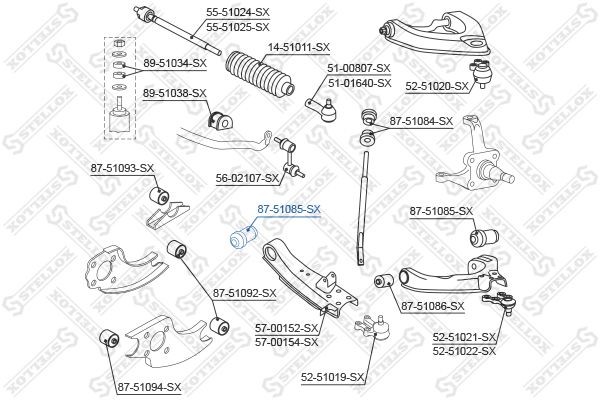 сайлентблок нижн. рычага!\ Hyundai H-1 &4WD 96-01 87-51085-SX STELLOX