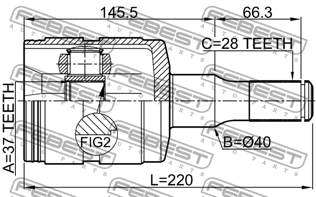 ШРУС внутренний PORSCHE Cayenne (02-) FEBEST 3611-H3 FEBEST