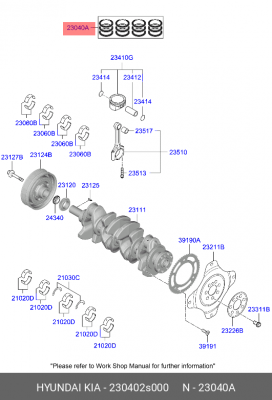 Кольца поршневые HYUNDAI Santa Fe (20-),Sonata (19-),Tucson (21-) (2.5) d+0.00 к 230402S000 HYUNDAI KIA