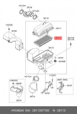 Фильтр воздушный KIA Picanto (04-) OE 28113-07100 HYUNDAI KIA