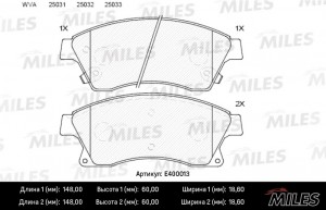 Колодки тормозные передние (без датчика) (Смесь Low-Metallic) (CHEVROLET AVEO (T E400013 MILES