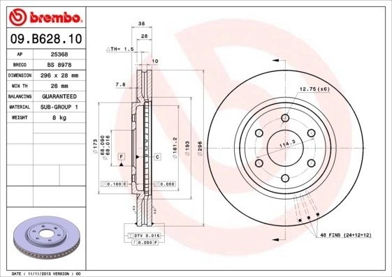 Диск тормозной 09.B628.10 09.B628.10 BREMBO