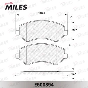Колодки тормозные передние (Смесь CERAMIC серия PRO) CHRYSLER VOYAGER 2.4-3.3 00 E500394 MILES