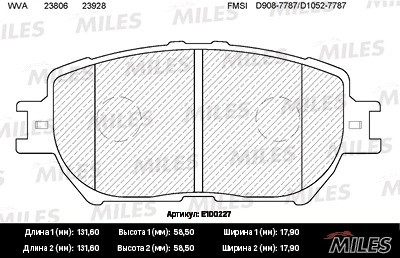 Колодки тормозные передние (без датчика) (Смесь Semi-Metallic) (TOYOTA CAMRY (_V E100227 MILES