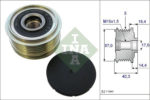 Шкив HYUNDAI Accent (06-),Elantra (06-),Getz (06-),i40(11-) (1.5/1.6/1.7 TCI) ге 535 0187 10 INA