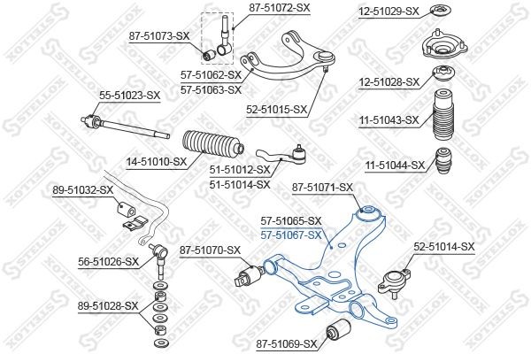рычаг нижний правый!\ Hyundai Sonata EF 00-01 5751067SX STELLOX