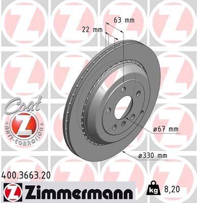 диск тормозной !задн. 330x22/63-5x112 \ MB W164/W251 3.5/5.0/3.0CDi 05> 400.3663.20 ZIMMERMANN