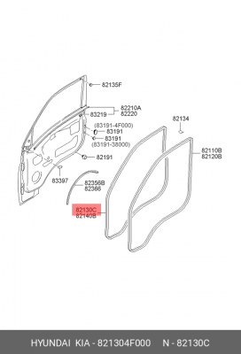 Уплотнитель двери HYUNDAI Porter левой OE 821304F000 HYUNDAI KIA