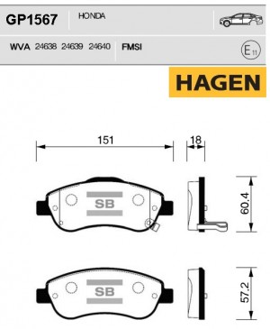 колодки дисковые передние! HAGEN\ Honda CR-V 2.0/2.4/2.2D 06> GP1567 HAGEN