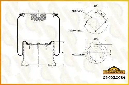 Пневморессора Premium со стаканом (металл) 4 отв M10 под шп. + 1 отвер.M14 под в 090030084 SONDER