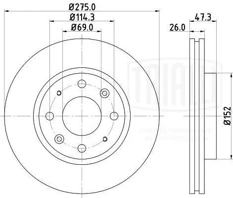 Диск торм. Kia Cerato (04-)/Spectra (04-) перед. d=275 (DF 073309)  2шт DF 073309 TRIALLI